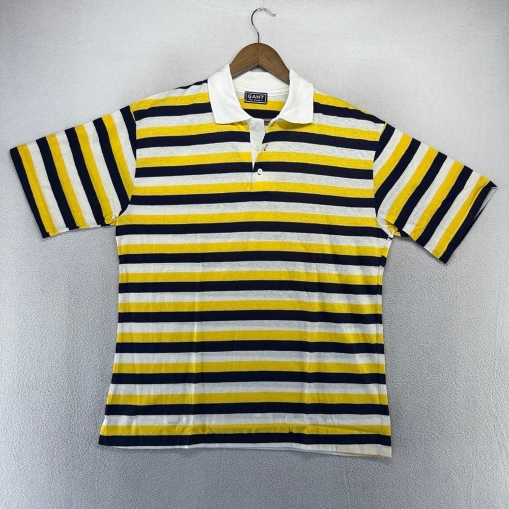 Vintage Gant Polo Shirt Mens XL Yellow Blue The Rugger Knit Deadstock 70s ivy - Picture 2 of 8